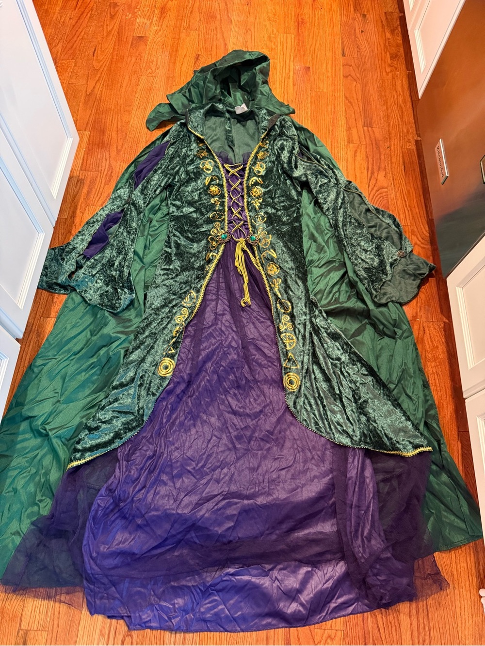 Disney Hocus Pocus Winifred Sanderson Halloween Costume Dress XL w/ Green Cloak